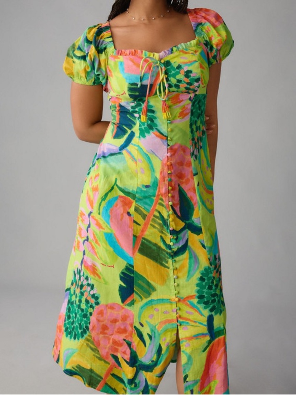 Farm Rio Printed Puff-Sleeve Dress Size S